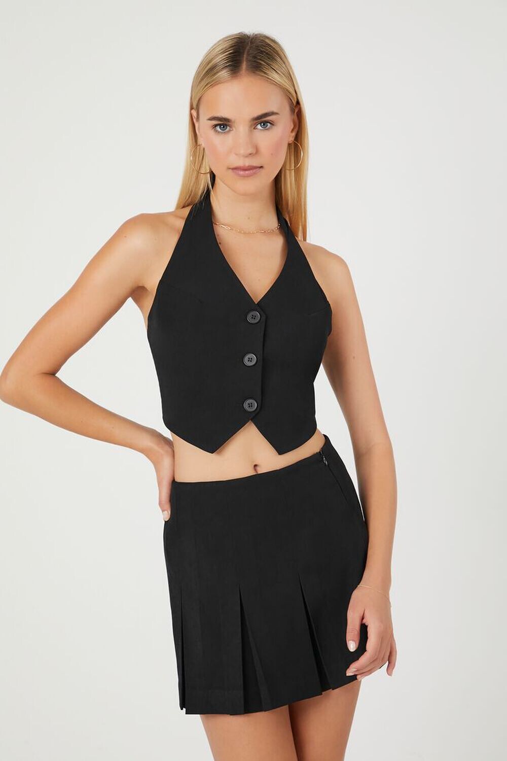 

Комплект из укороченного топа с бретелькой на бретельках и мини-юбки Forever 21, черный