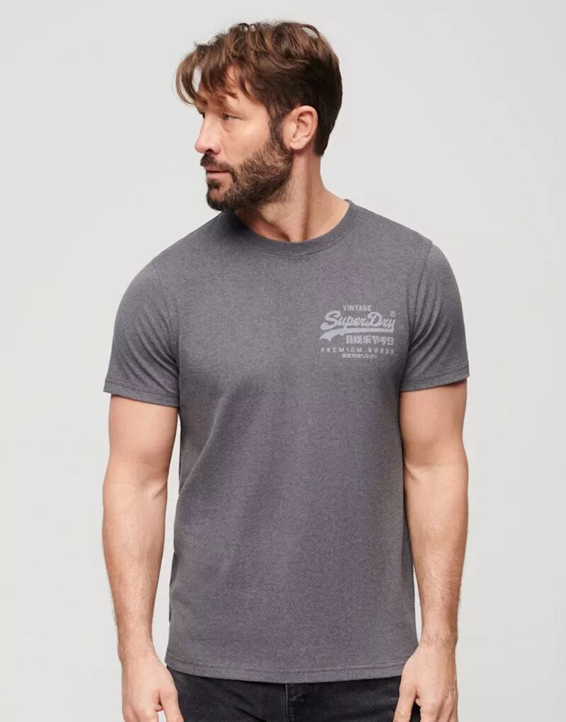 Винтажная футболка в стиле ретро в стиле верескового гранита с логотипом на груди Superdry футболка nike темно дымчатого цвета с принтом на груди в стиле ретро
