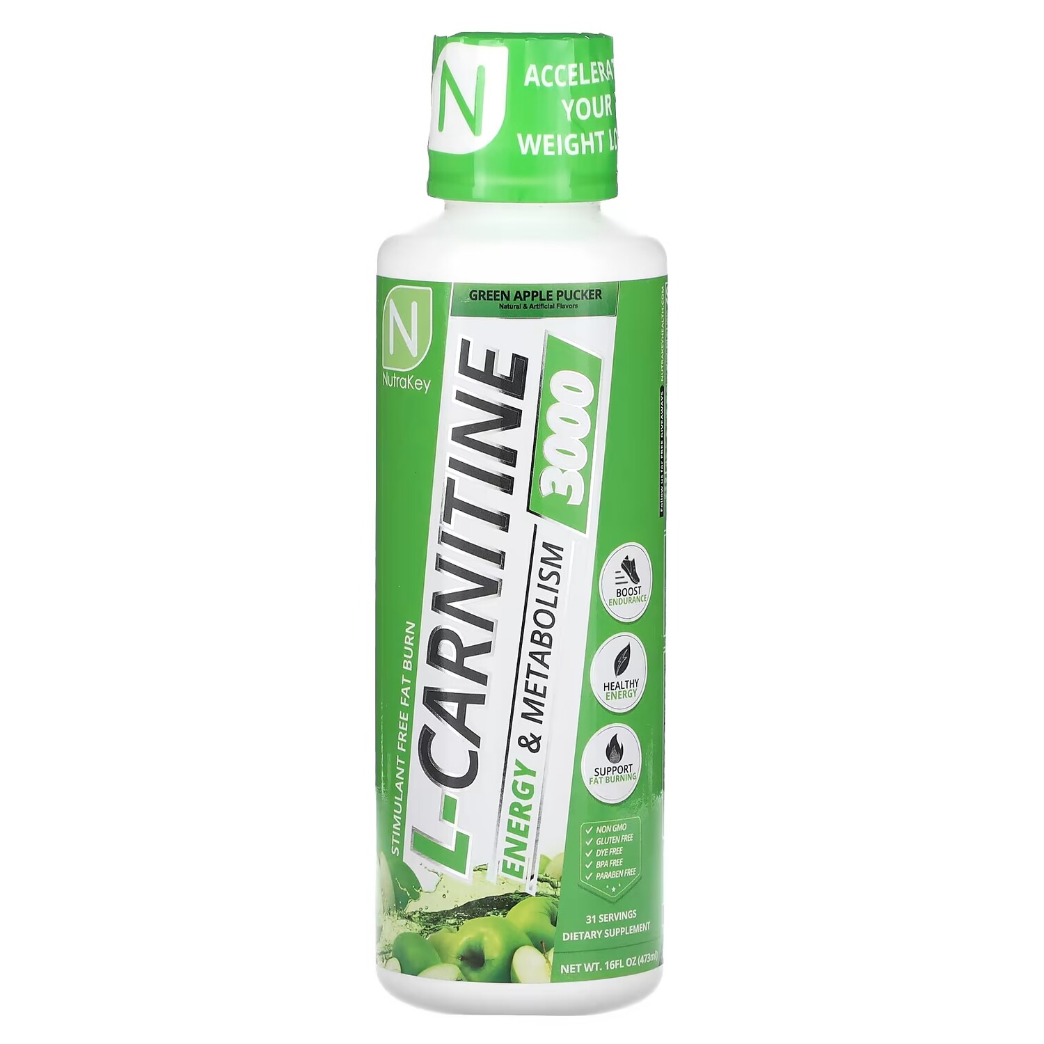 

L-Carnitine 3000 Green Apple Pucker, 16 жидких унций (473 мл) Nutrakey