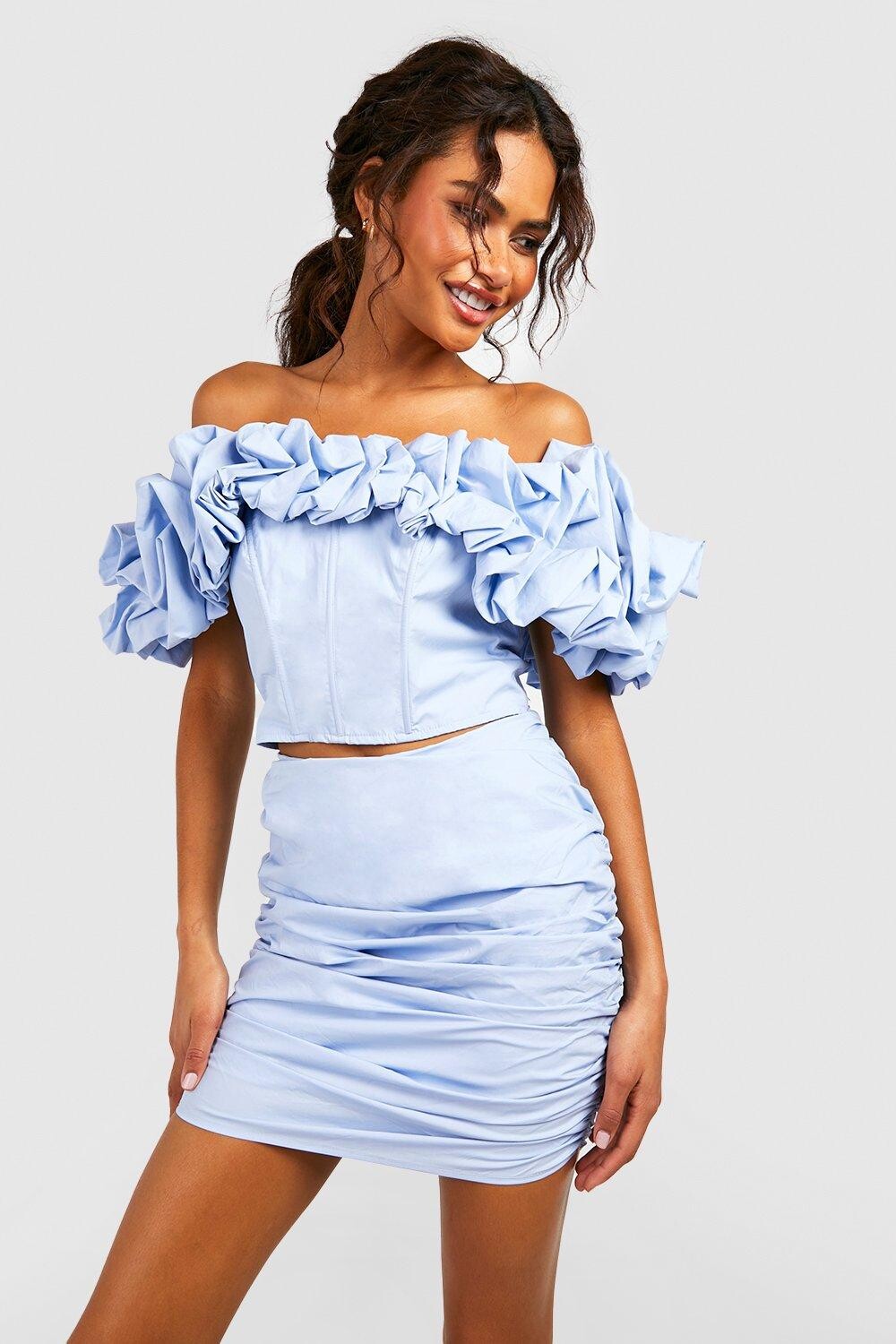

Мини-юбка со сборами по бокам Boohoo, синий