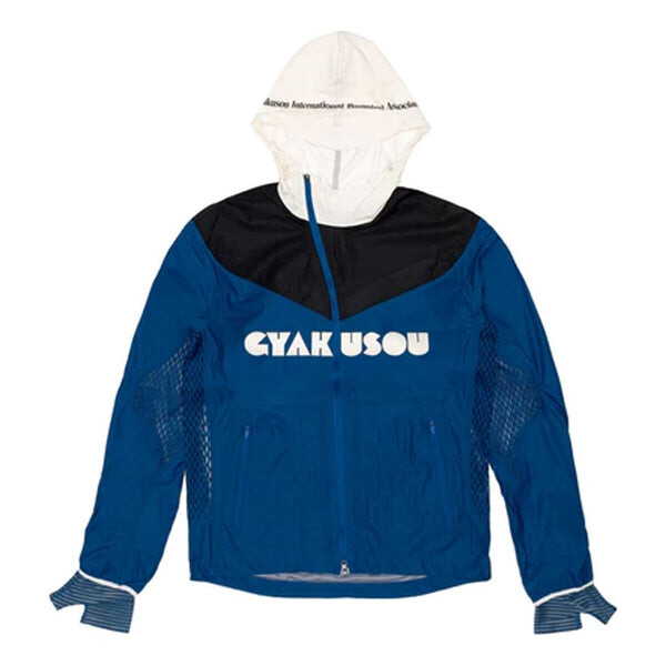 Men s Nike x Gyakusou Crossover Splicing Colorblock Alphabet Zipper Hooded Jacket Blue