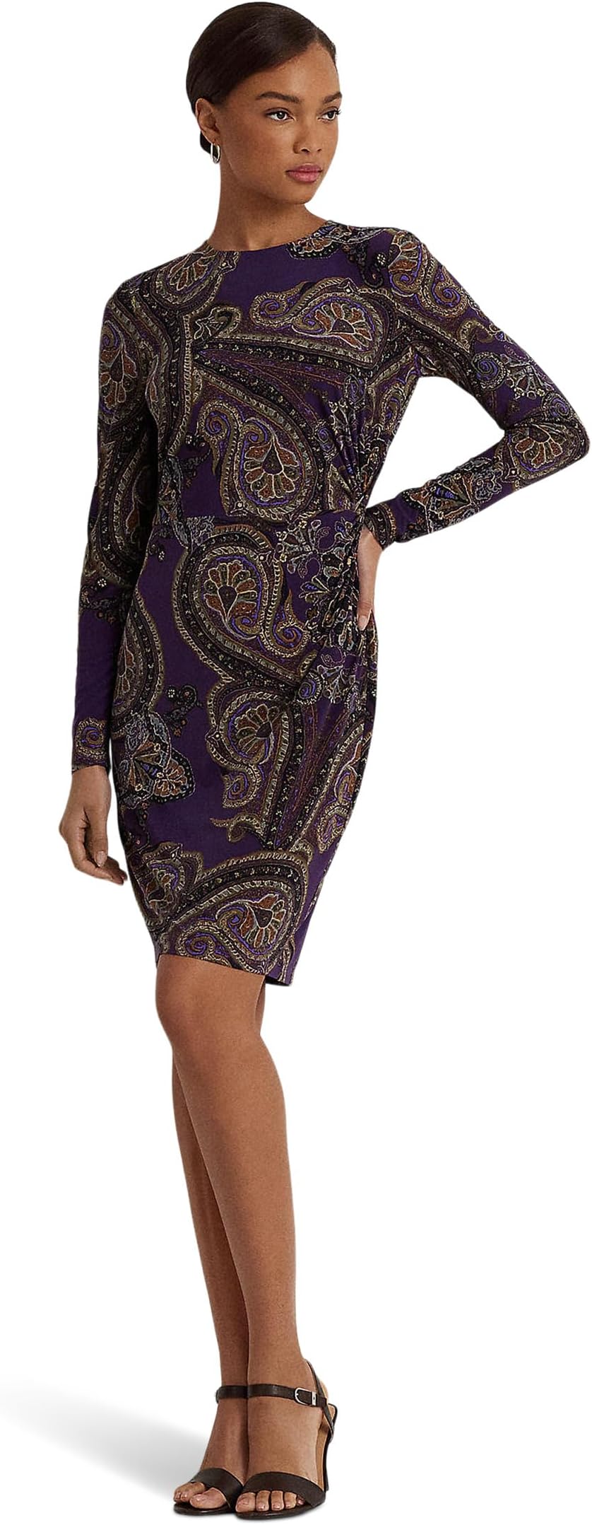 Платье из эластичного джерси с узором пейсли и закручивающейся передней частью LAUREN Ralph Lauren, цвет Purple Multi