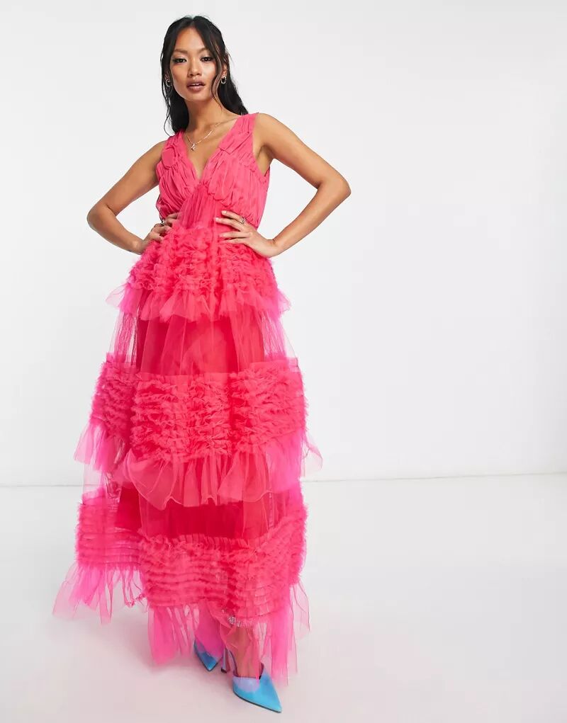 Розовое многоярусное платье макси из тюля Amy Lynn Honor