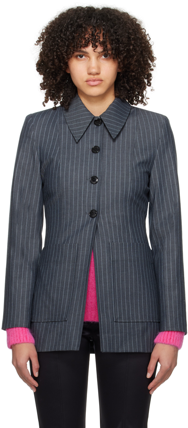 цена Серый пиджак в полоску Ganni, цвет Gray pinstripe