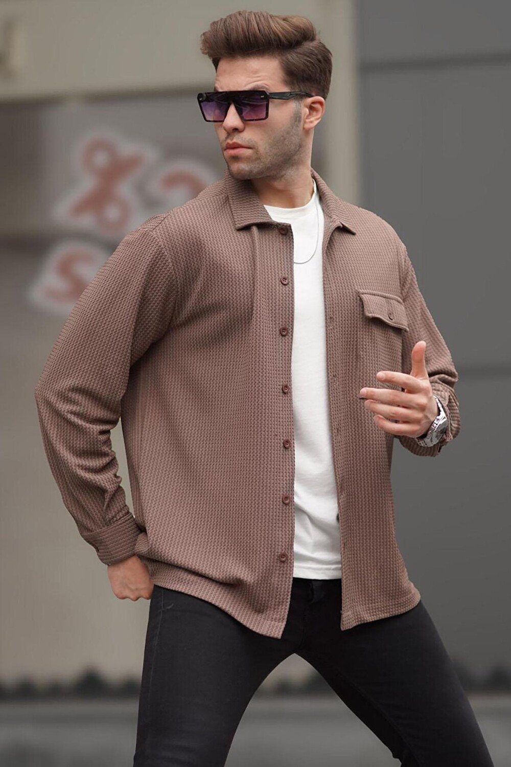 

Коричневая мужская рубашка Lumberjack однотонная 6721 MADMEXT