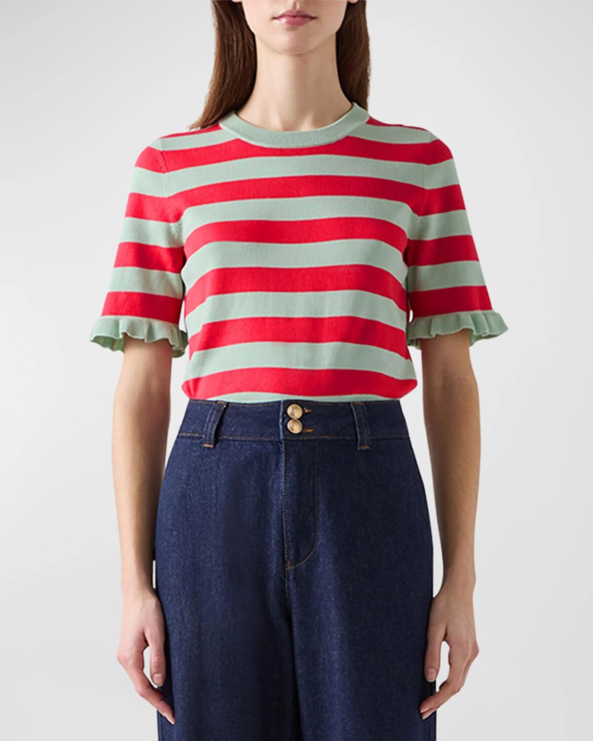 

Трикотажный топ Bells в полоску с круглым вырезом LK Bennett, цвет Red Multi