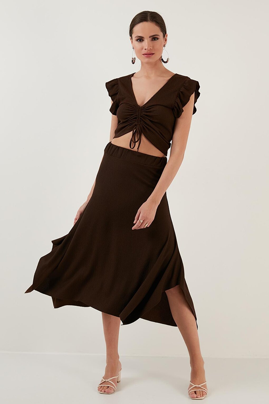 Асимметричная трикотажная юбка приталенного кроя 5865017 Lela, коричневый