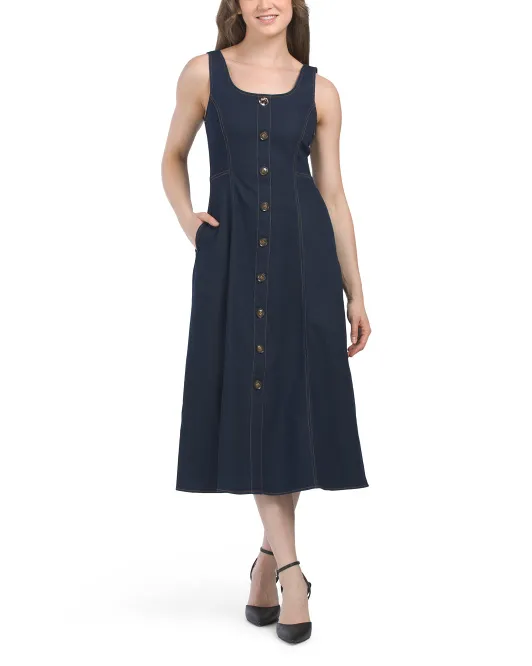 

Джинсовое платье миди на пуговицах Anne Klein, цвет Denim