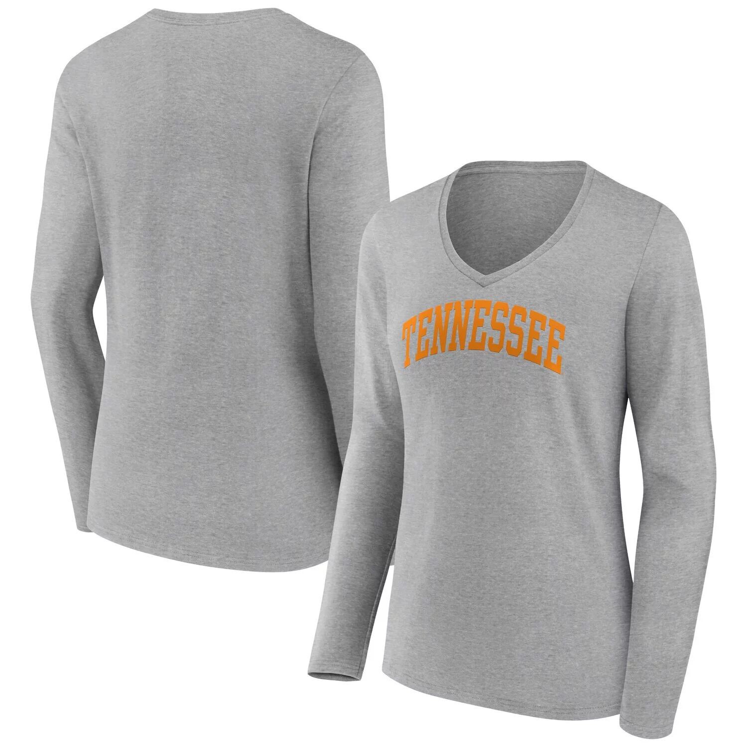 

Женская футболка Fanatics с логотипом Heather Grey Tennessee Volunteers, базовая футболка с длинными рукавами и v-образным вырезом Fanatics