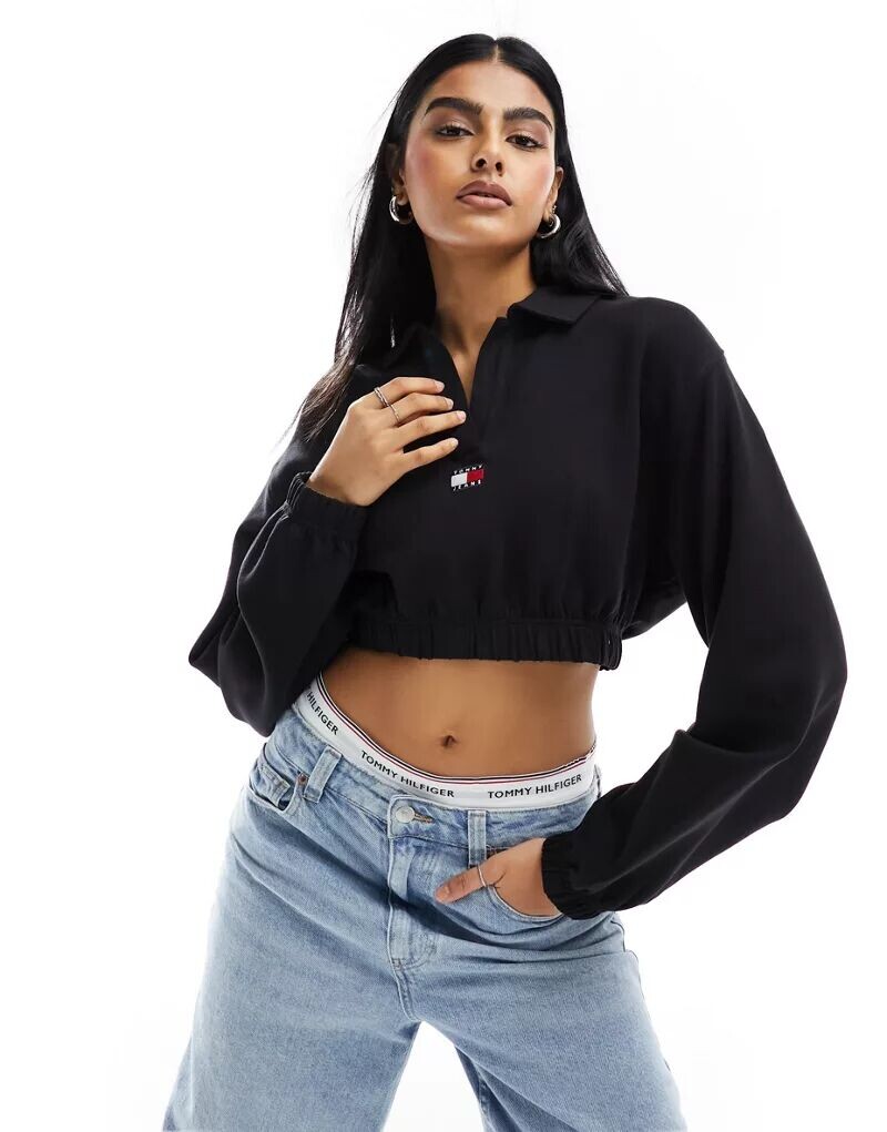 

Черная рубашка поло с длинными рукавами Tommy Jeans