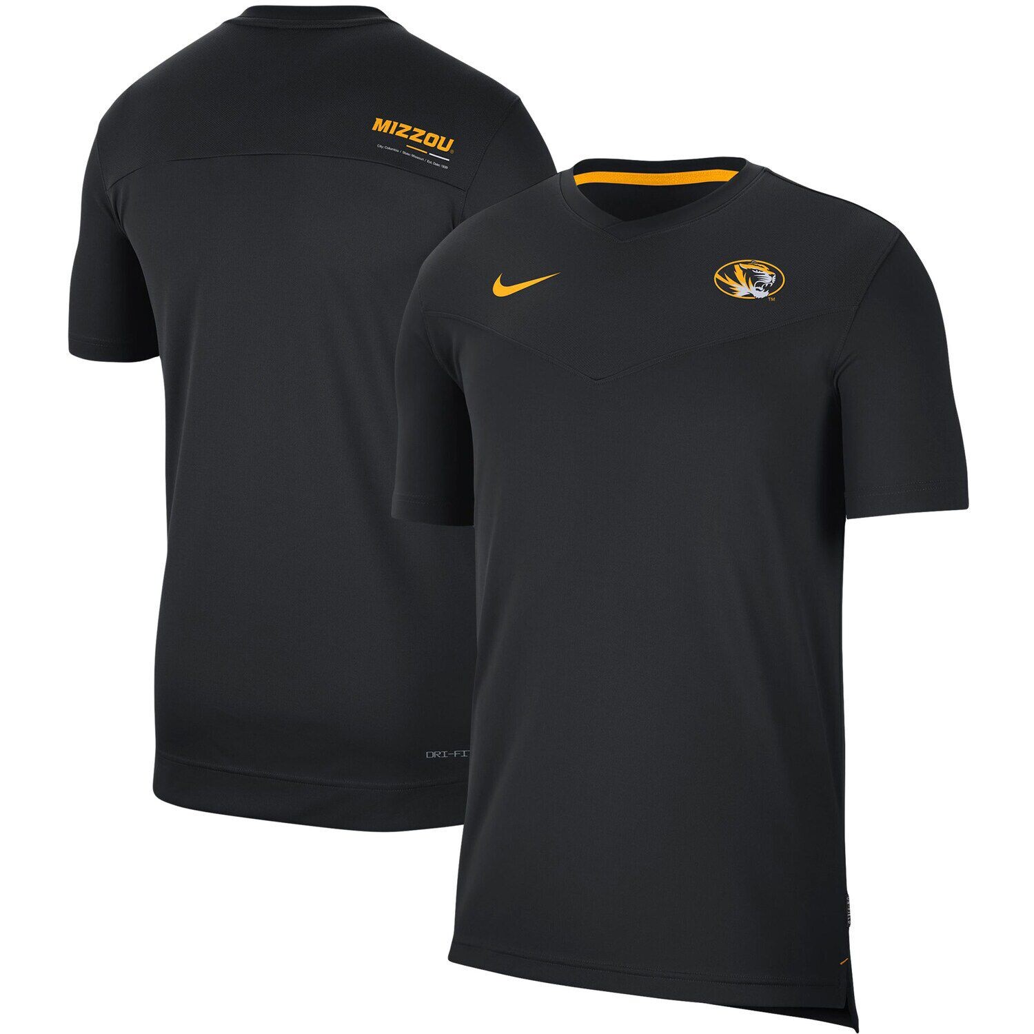 

Мужская черная футболка Nike Missouri Tigers Coach UV Performance