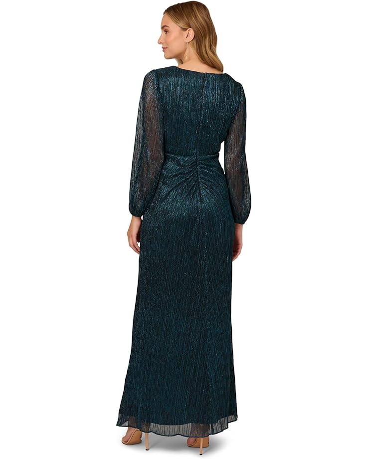 Платье Adrianna Papell Metallic Mesh Draped Gown, цвет Teal Sapphire
