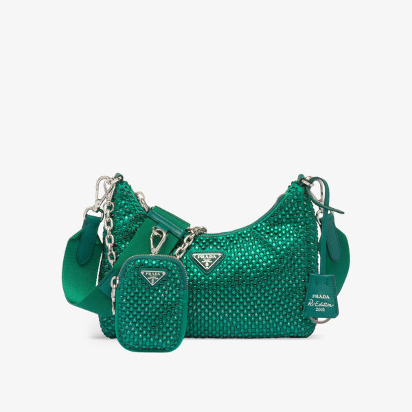 

Атласная сумка на плечо Re-Edition 2005, украшенная кристаллами Prada, зеленый