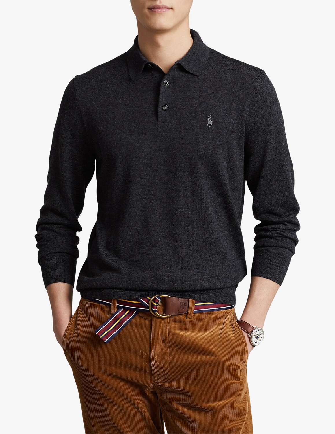 

Рубашка-поло из мериносовой ткани с длинными рукавами Ralph Lauren, черный