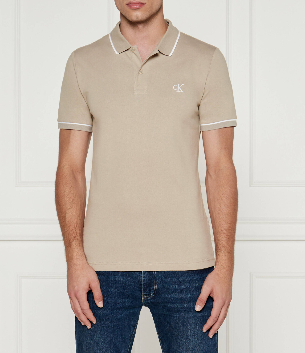 

Поло CALVIN KLEIN JEANS Slim Fit pique, бежевый