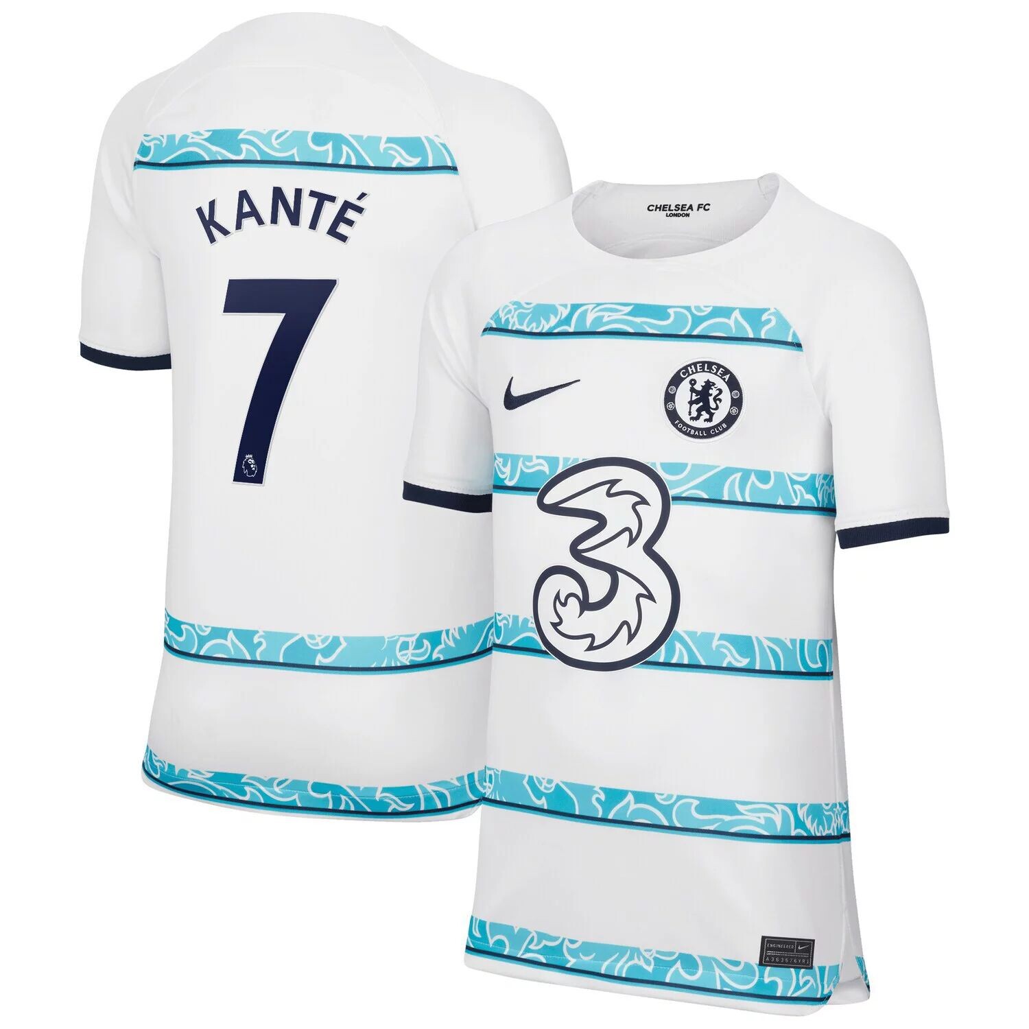 

Молодежная футболка Nike N'Golo Kanté White Chelsea 2022/23, реплика игрока на выездном стадионе Breathe Stadium Nike