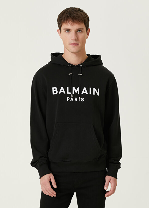 

Черный свитшот из органического хлопка с капюшоном и логотипом Balmain
