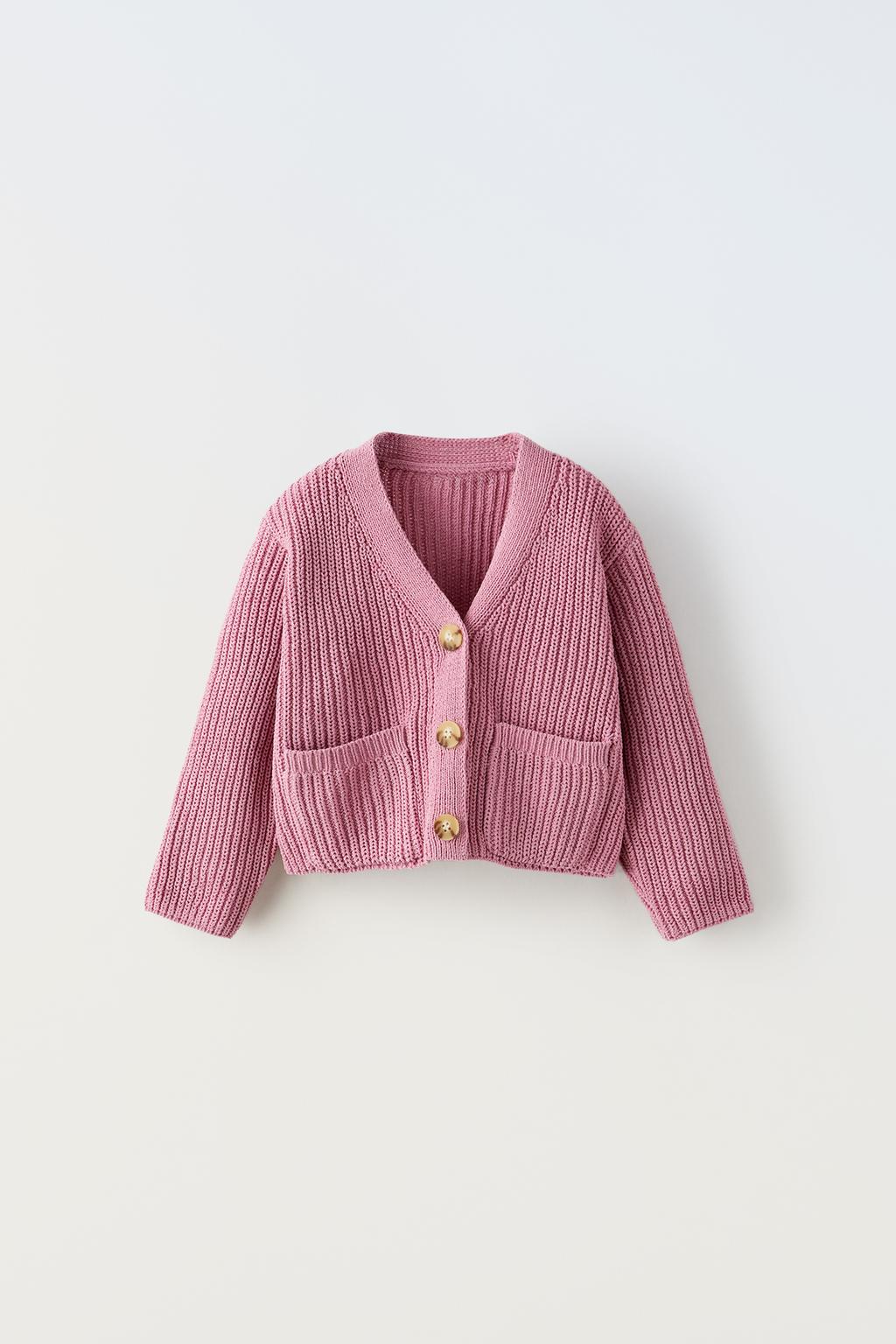 Трикотажный кардиган шениль ZARA, светло-розовый трикотажный свитер шениль zara сирень
