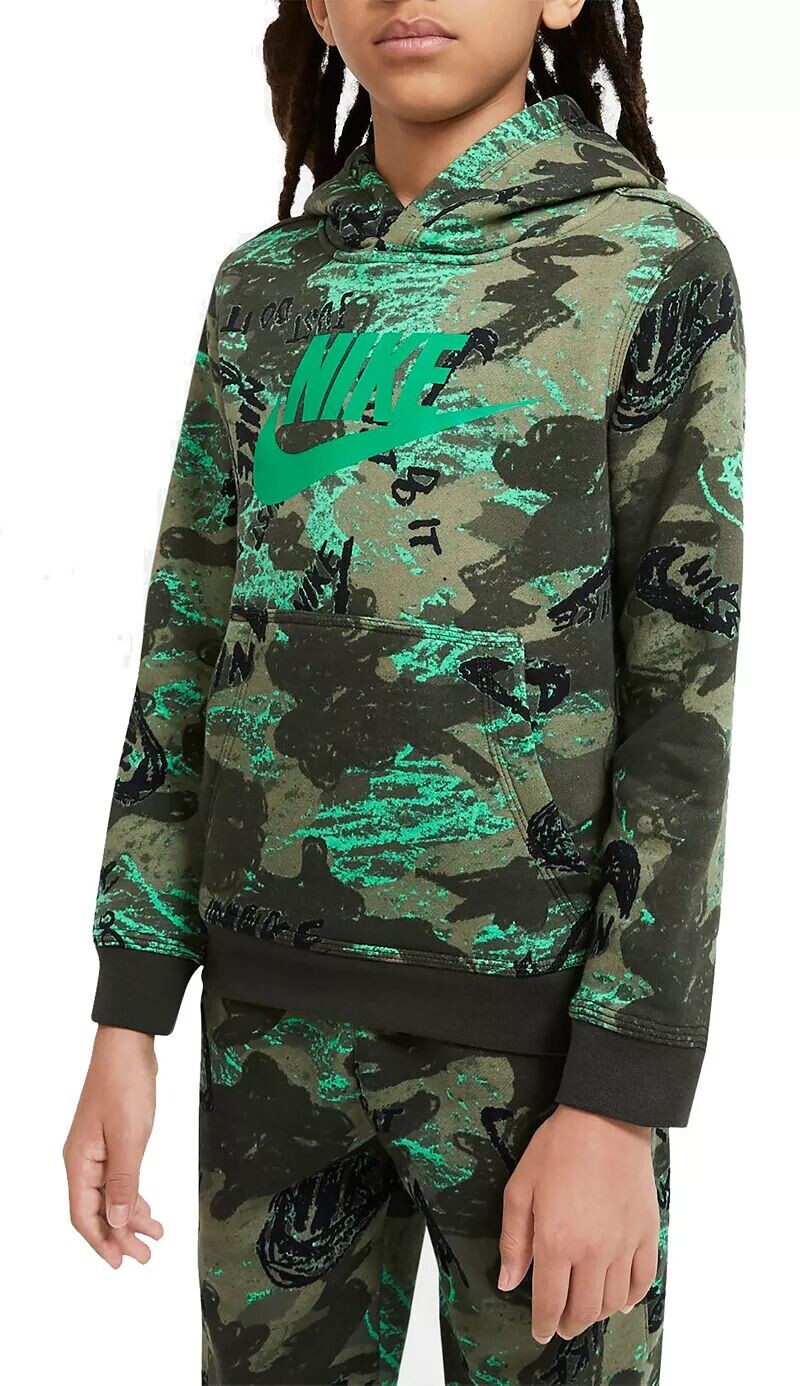 

Флисовый пуловер с худи с принтом Nike Sportswear Club для мальчиков