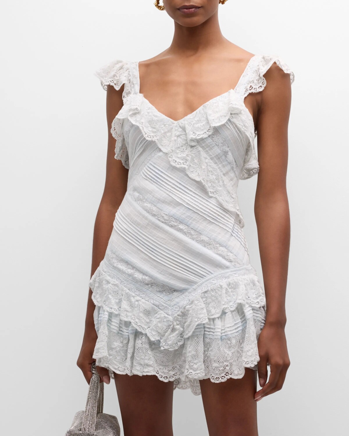

Хлопковое кружевное мини-платье Bensley с оборками LoveShackFancy, цвет Moonstone