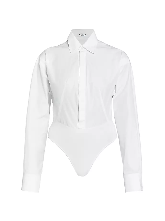 

Боди-рубашка с длинными рукавами из смесового хлопка Alaïa, цвет blanc