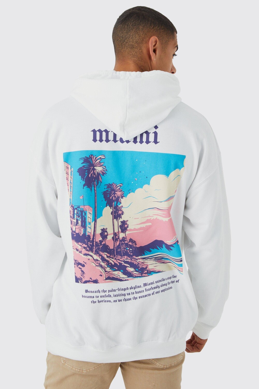 

Худи оверсайз miami scenic с принтом на спине Boohoo, белый
