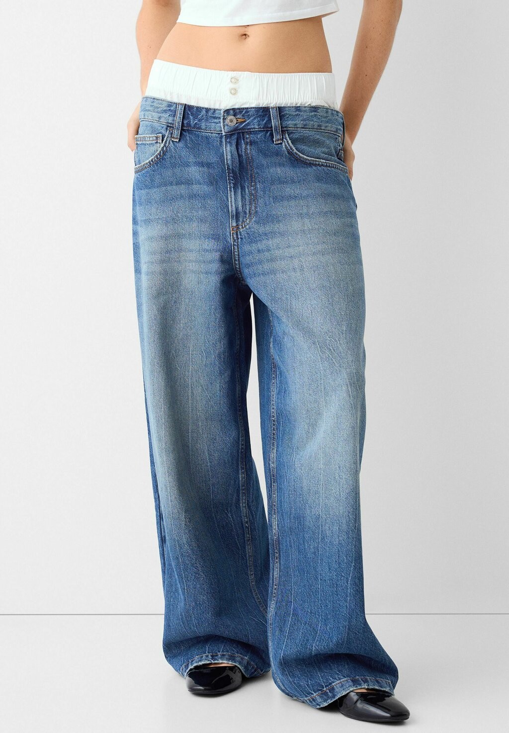 

Джинсы свободного кроя BAGGY WITH DETAIL Bershka, цвет dark blue