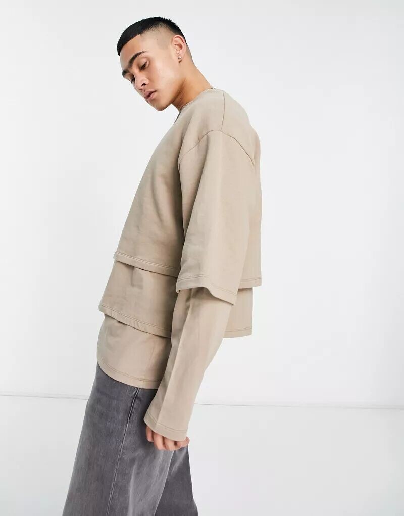 

Бежевый трехслойный свитшот оверсайз ASOS