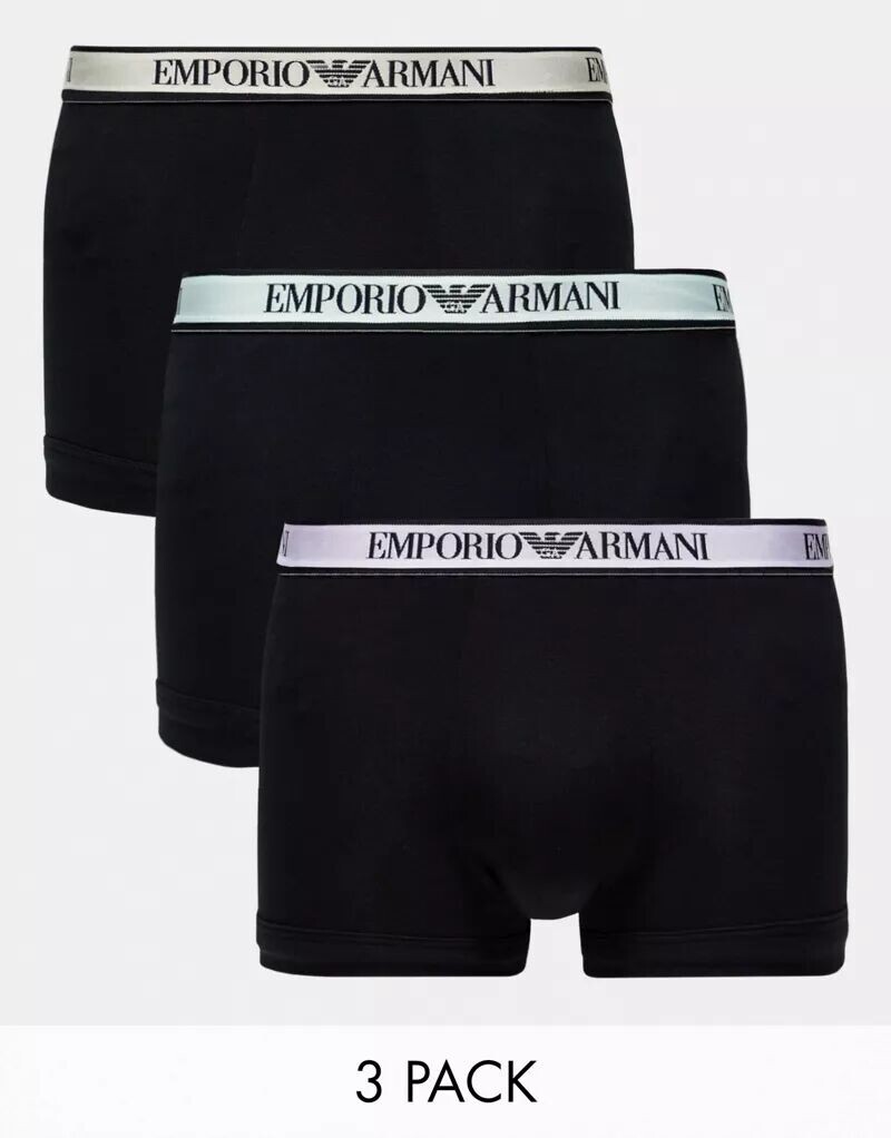 

Набор из трех трусов Emporio Armani Bodywear темно-синего цвета с цветным поясом