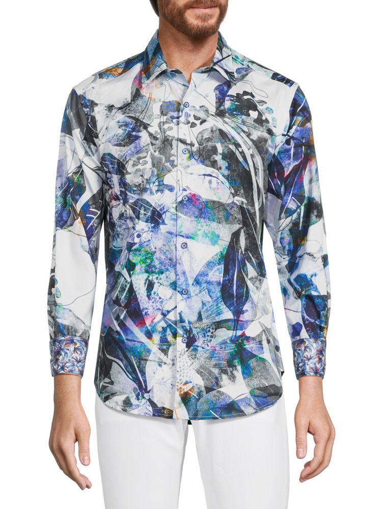 Рубашка на пуговицах с абстрактным рисунком Robert Graham, цвет White Blue цена и фото