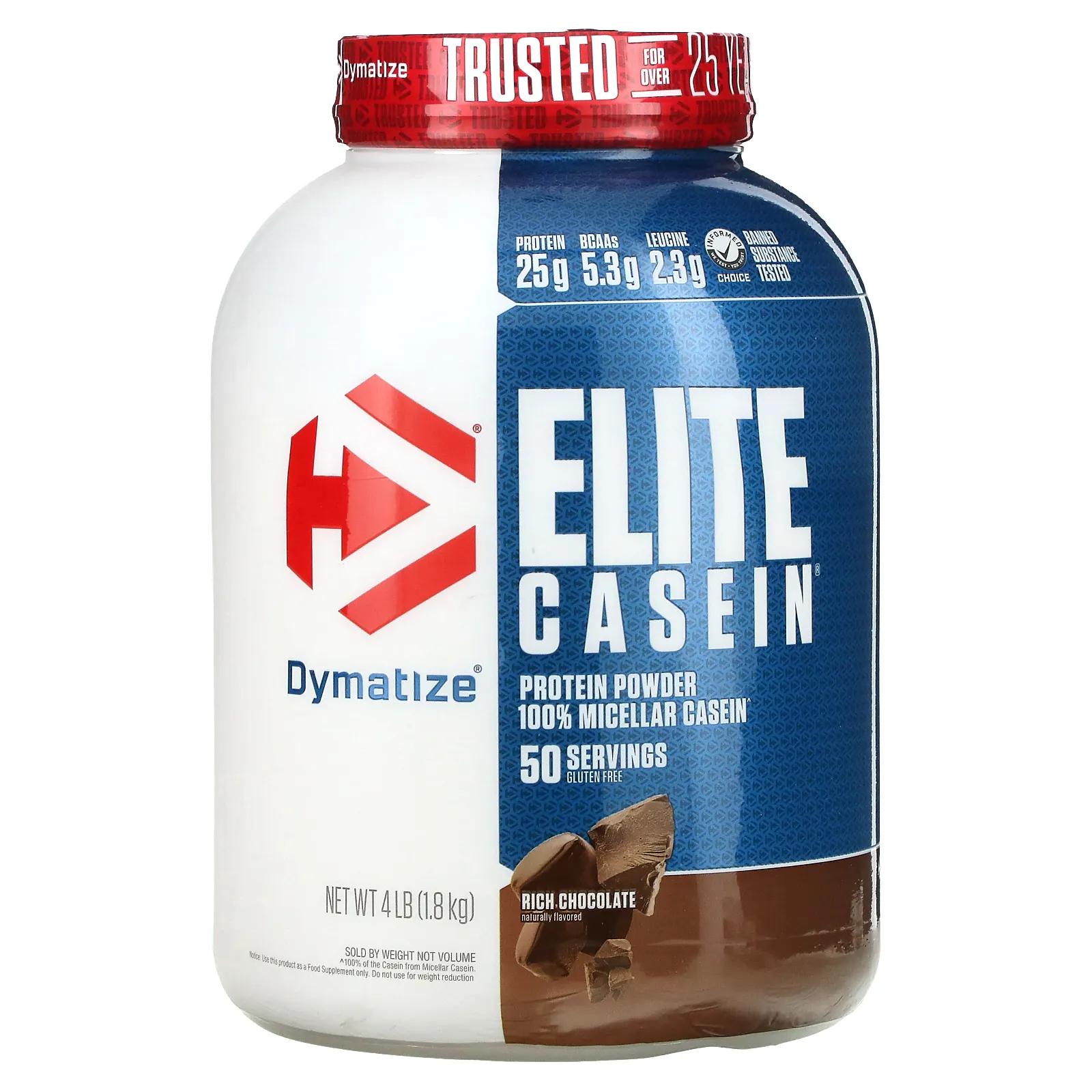 Dymatize Nutrition Elite Casein Rich Chocolate 4 фунта (1836 г) dymatize nutrition athlete’s whey молочная сыворотка шоколадный шейк 828 г 1 83 фунта
