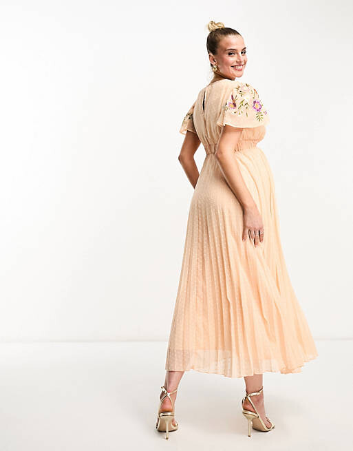 

Плиссированное коралловое платье макси с капюшоном и вышивкой спереди ASOS DESIGN Maternity, Красный