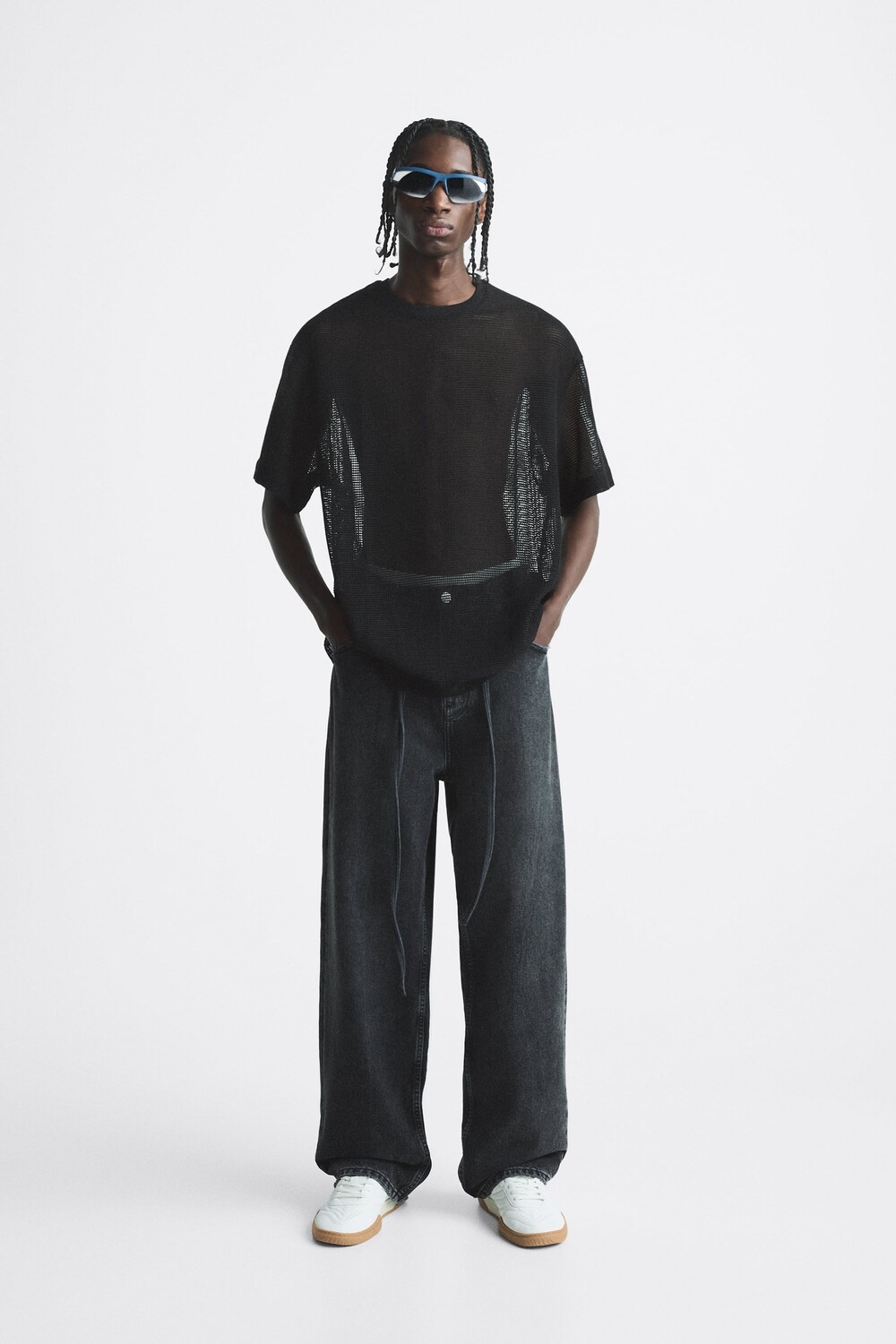 

Рубашка из текстурной сетки Zara, черный