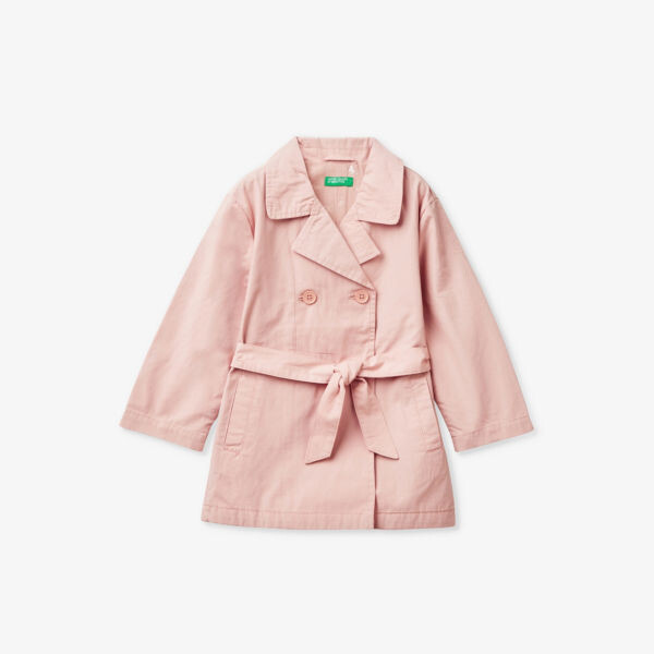 

Двубортный тренч из хлопка с поясом 18 месяцев-6 лет Benetton, розовый