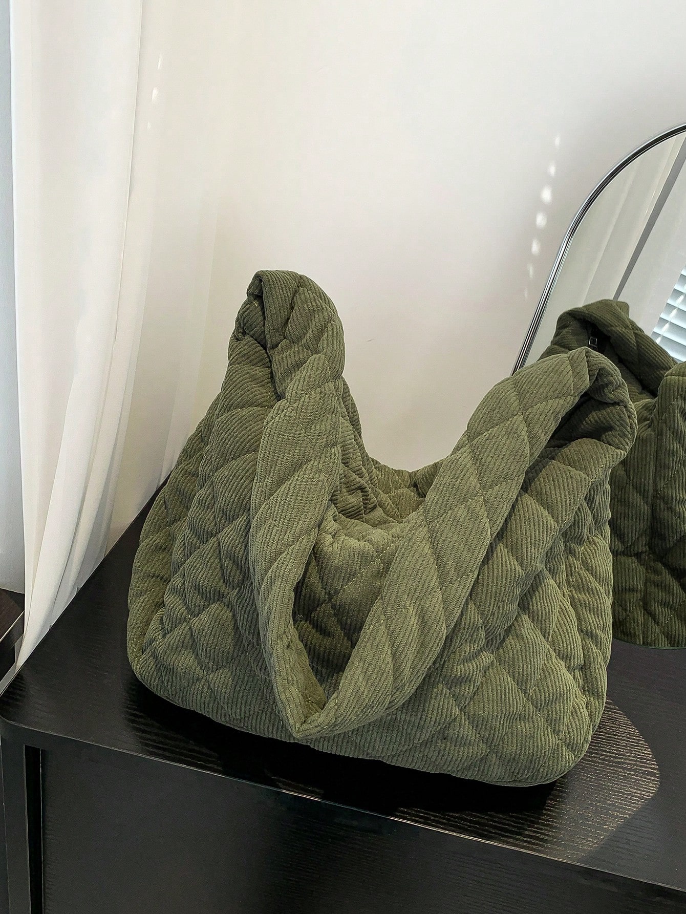 Большая вместительная сумка через плечо с клетчатой ​​отделкой, армейский зеленый