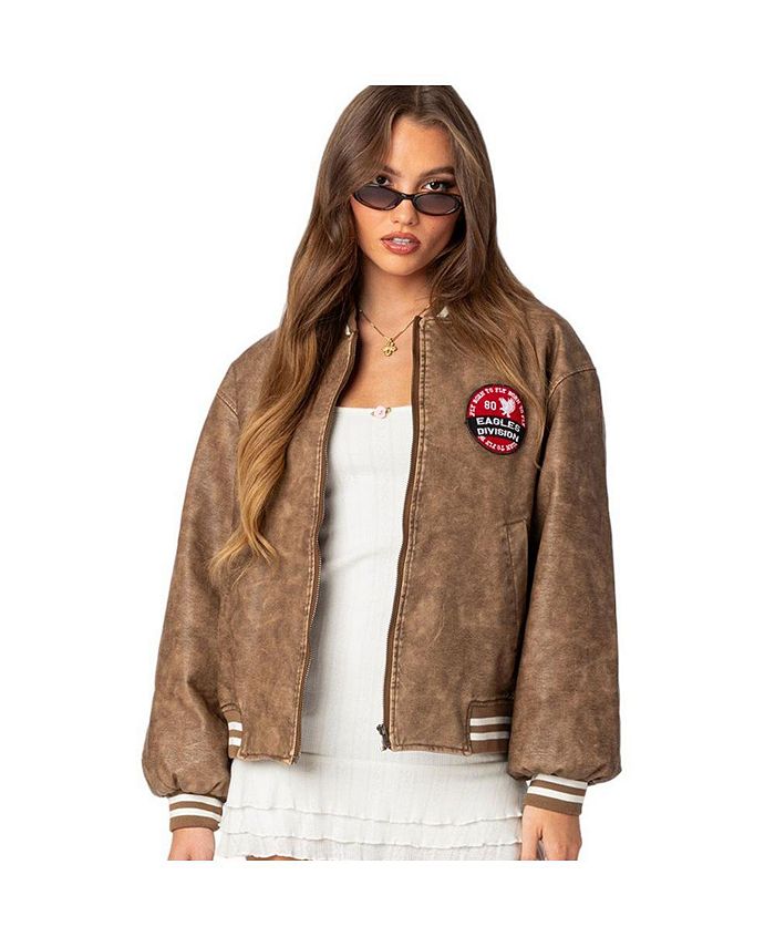цена Женская стираная куртка-бомбер Edikted, коричневый