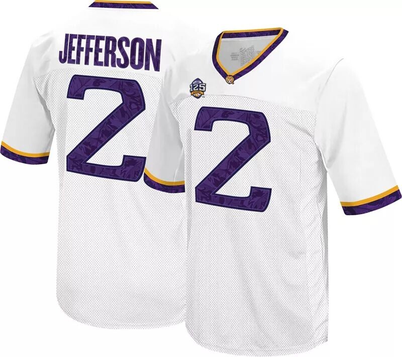 

Мужская футболка Retro Brand LSU Tigers Justin Jefferson #2, белая реплика, футбольная майка