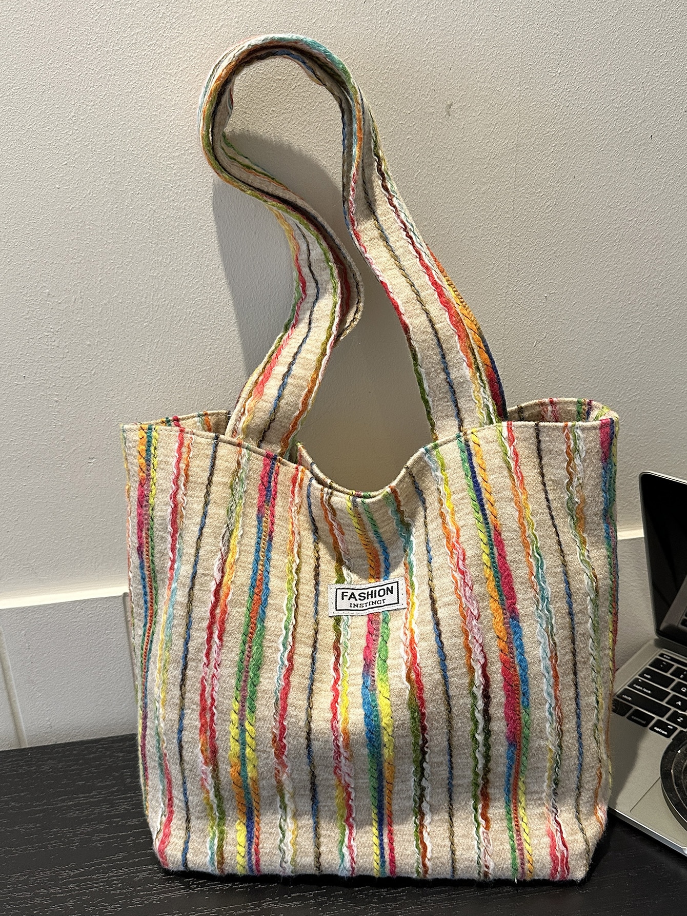 Новая холщовая сумка на плечо с цветными блоками в полоску с магнитной пряжкой, многоцветный