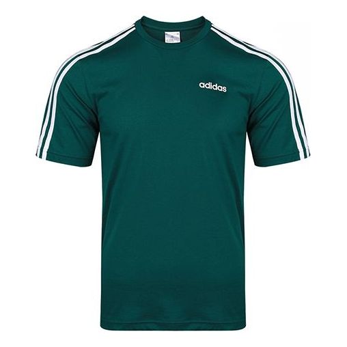 Футболка adidas E 3S Tee Classic Stripe Training Sports Round Neck Short Sleeve Dark Green, зеленый