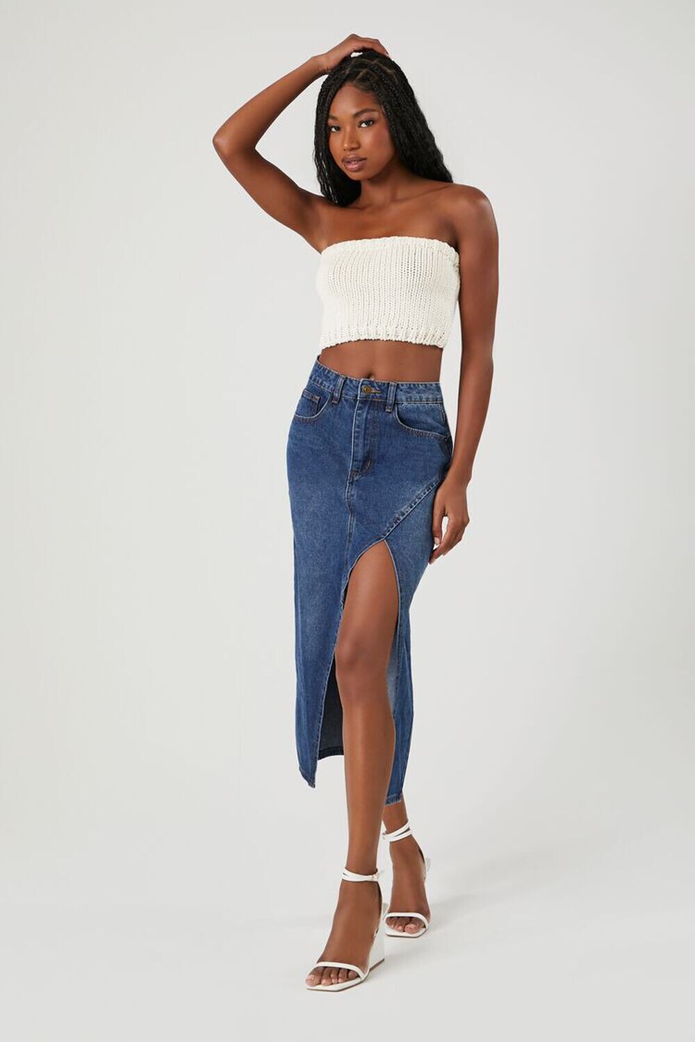 

Джинсовая юбка макси с разрезом Forever 21, деним