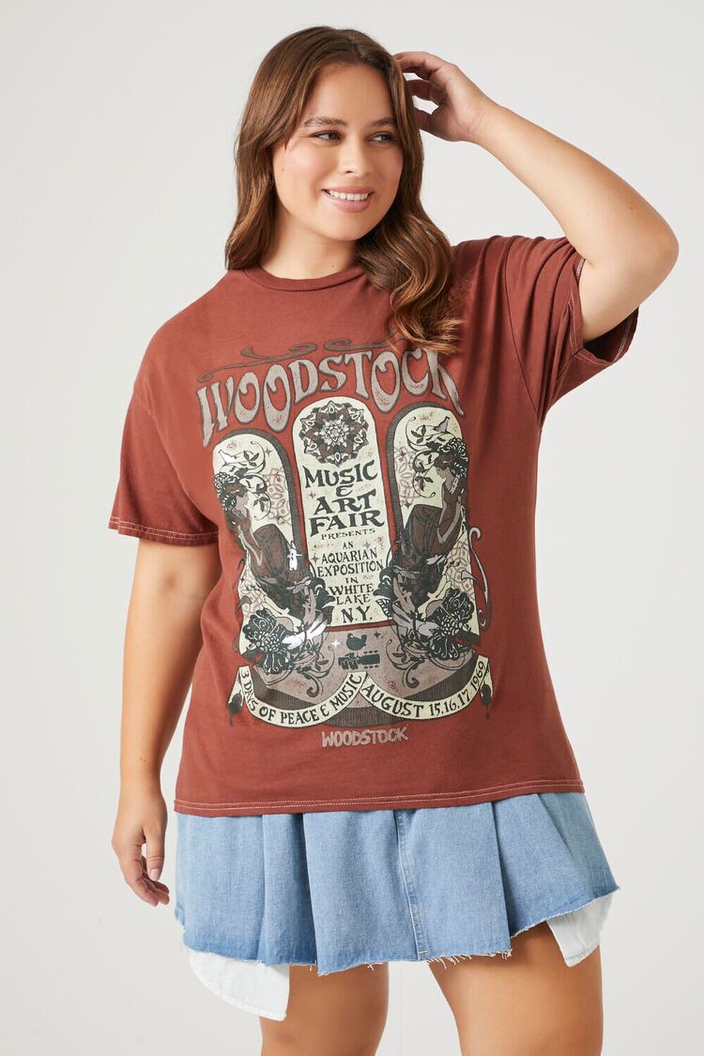 

Футболка с рисунком Woodstock больших размеров Forever 21, ржавый