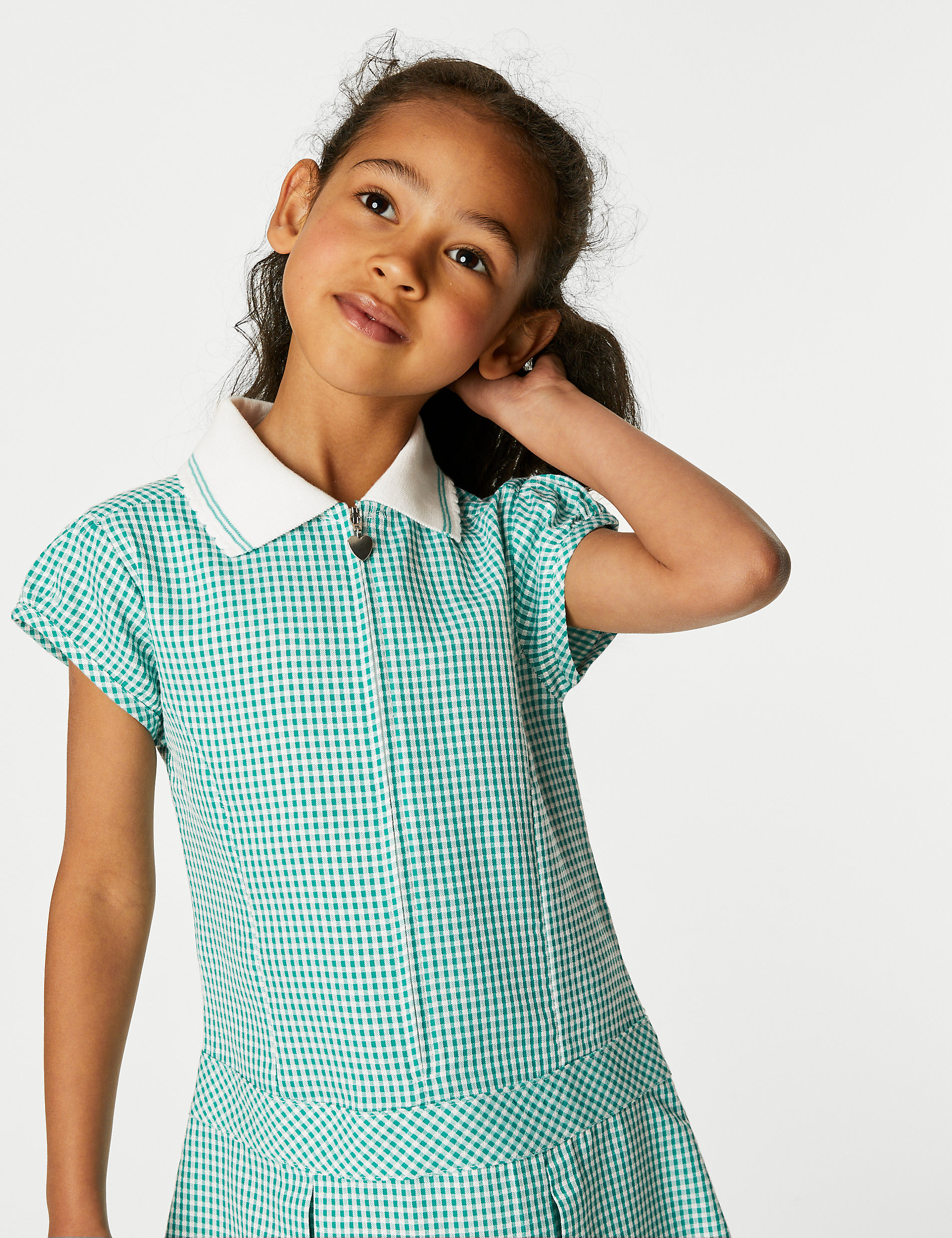 Школьное платье в мелкую клетку со складками для девочек (2–14 лет) Marks & Spencer, зеленый