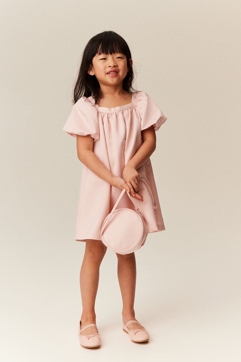 Атласное платье с объемными рукавами H&M, розовый