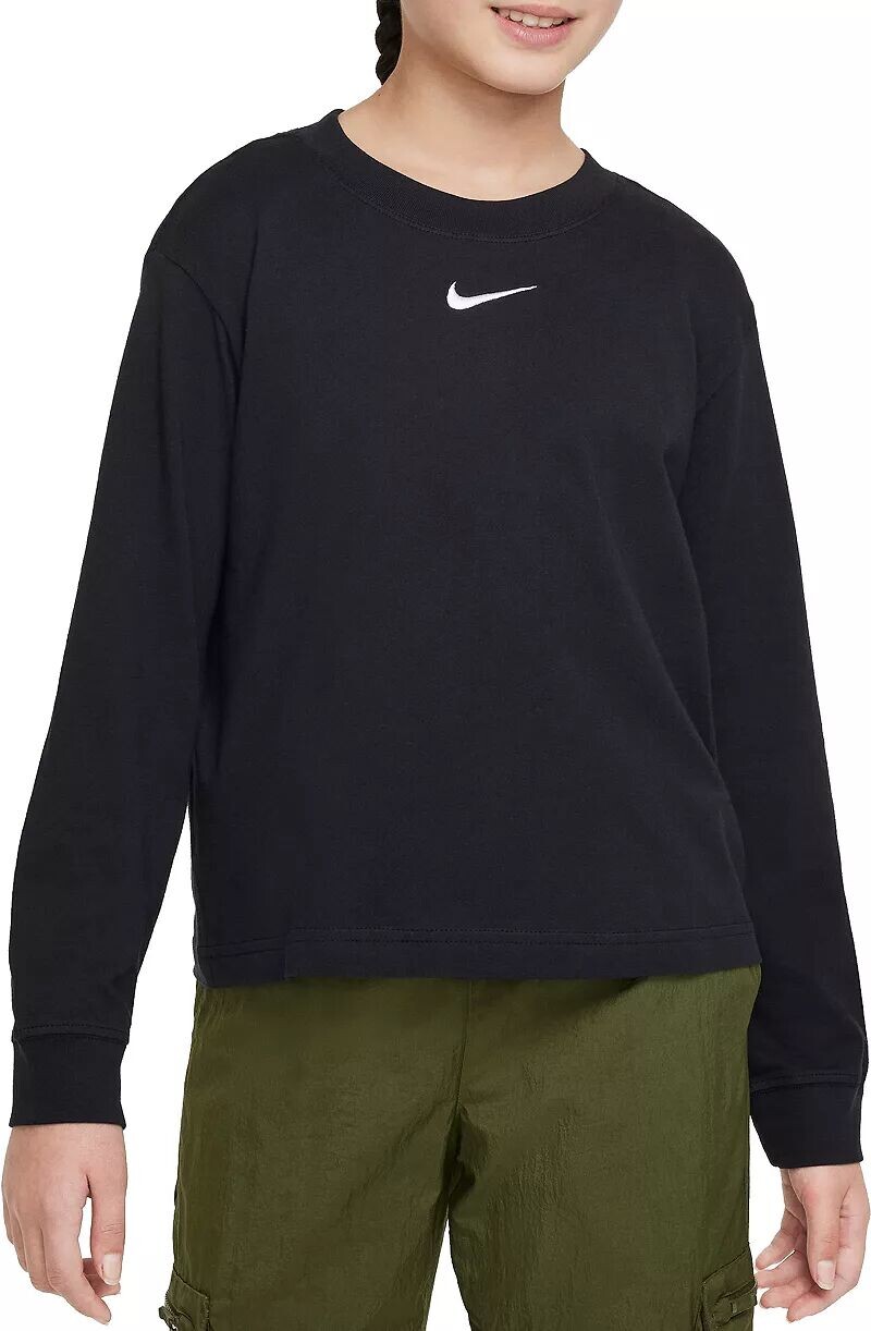 

Свободная рубашка с длинным рукавом Nike Girls Essentials, черный