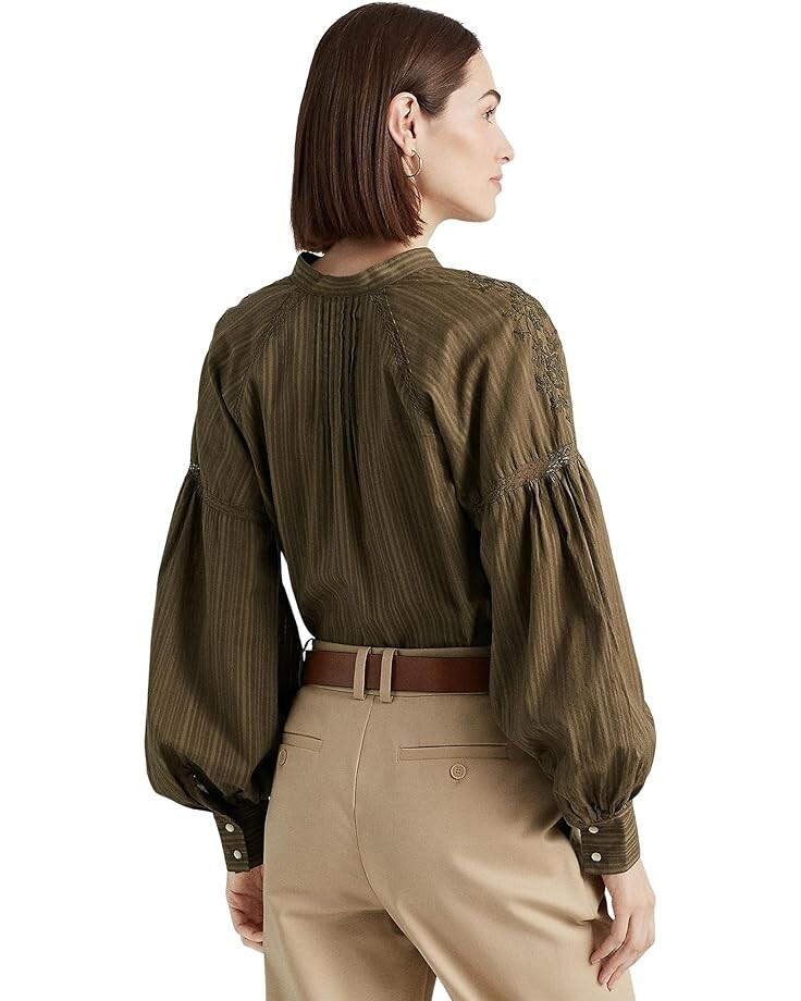 

Блуза LAUREN Ralph Lauren Shadow-Stripe Cotton Blouse, цвет Olive Fern
