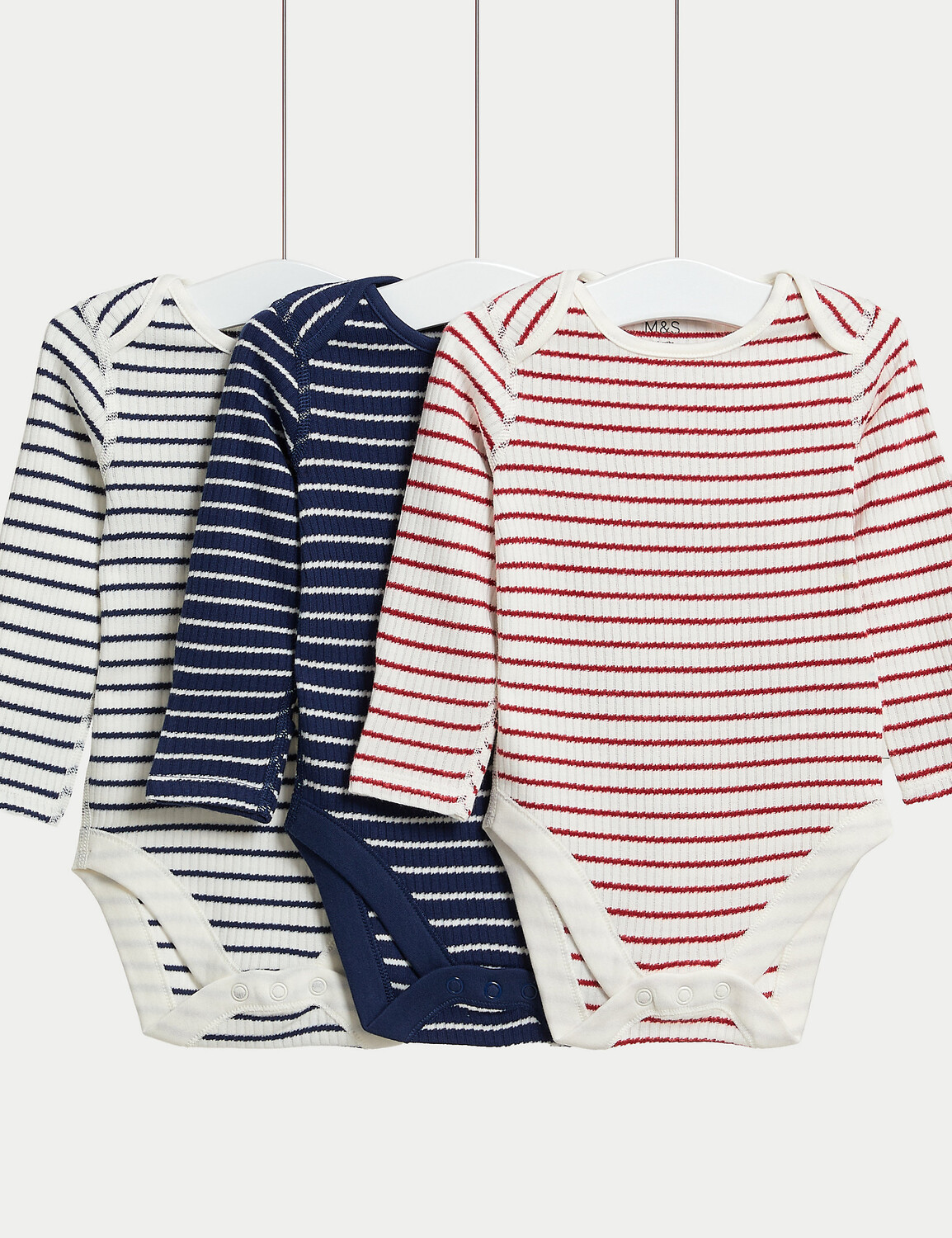 

3 боди в полоску из чистого хлопка (от 6½ фунтов до 3 лет) Marks & Spencer, индиго микс