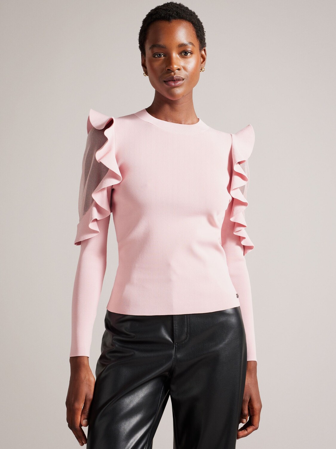 

Приталенный вязаный топ с прозрачными плечами Floraas Ted Baker, розовый