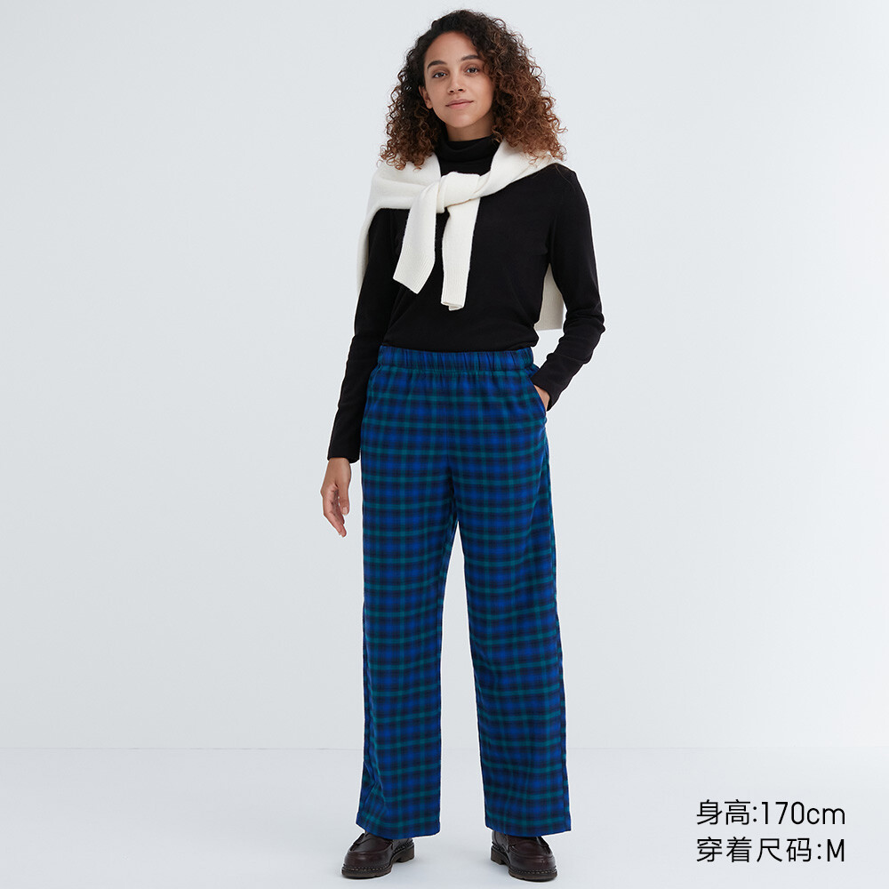 

Брюки Uniqlo фланелевые эластичные в клетку, темно-синий