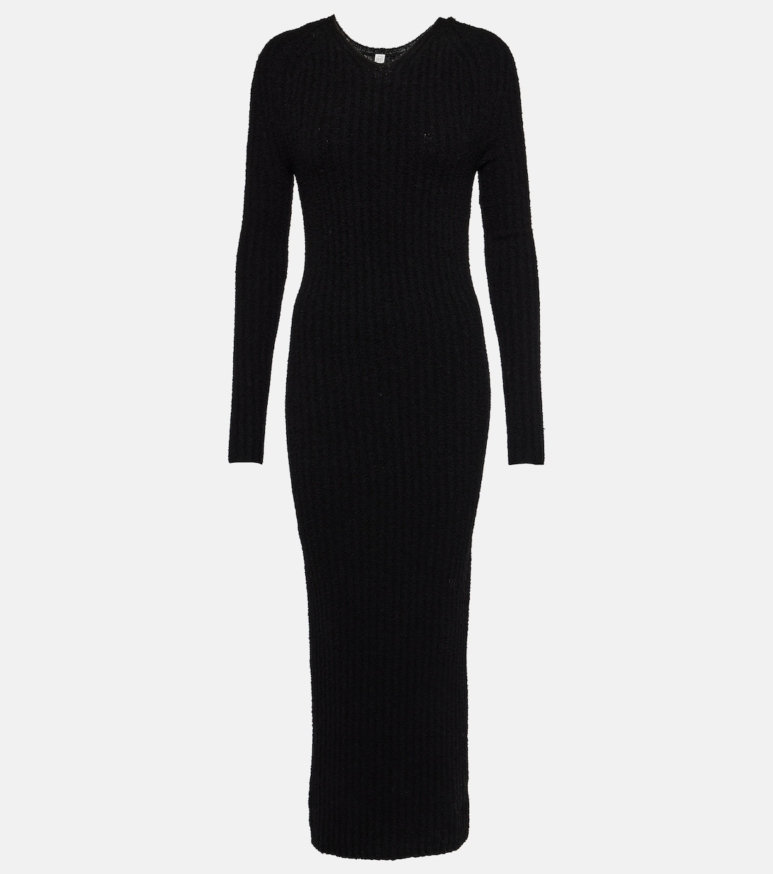 Платье макси ребристой вязки из смесовой шерсти Toteme, черный