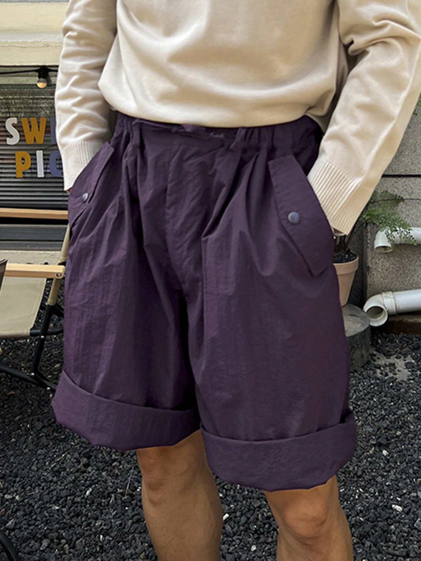 Мужские однотонные шорты DAZY со скошенными карманами, летние, фиолетовый